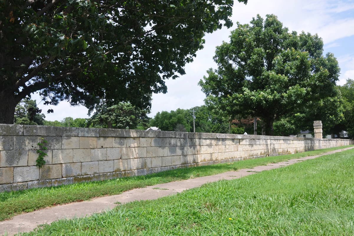 Greenwood Cemetery stone wall in Council Grove Kansas